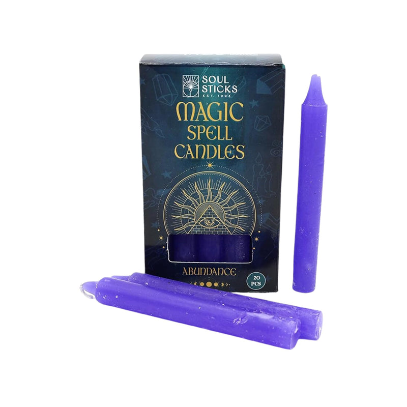 SOUL STICKS Abundance Magic Spell Chime Taper Candles 20 Pack - Ideal for Altar Rituals Ceremonies Meditation Purple Candle for Witchcraft Supplies Wiccan Supplies Unscented Candles Clearance