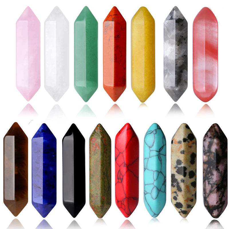 15PCS Healing Crystals Wand Stones Sets Natural Rose Quartz Clear Quartz Reiki Gemstones Bulk Hexagonal Points Energy Balancing Chakra Witchcraft Wholesale Meditation Therapy Decor Desk Gift