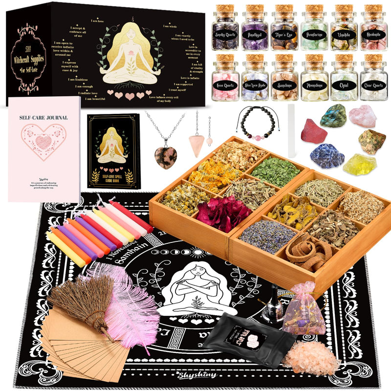 Self-Love Witchcraft Supplies Kit 75Pack Wiccan Supplies and Tools Self-Love Spell Kit with Self-Care Journal Workbook Witchy Gifts for Women